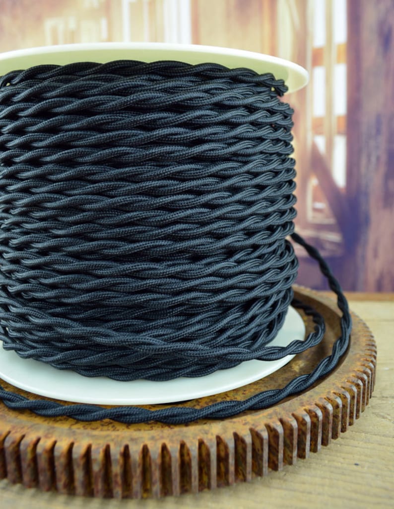 BLACK 50foot Electrical Cord Cloth Covered Twisted Wire Etsy