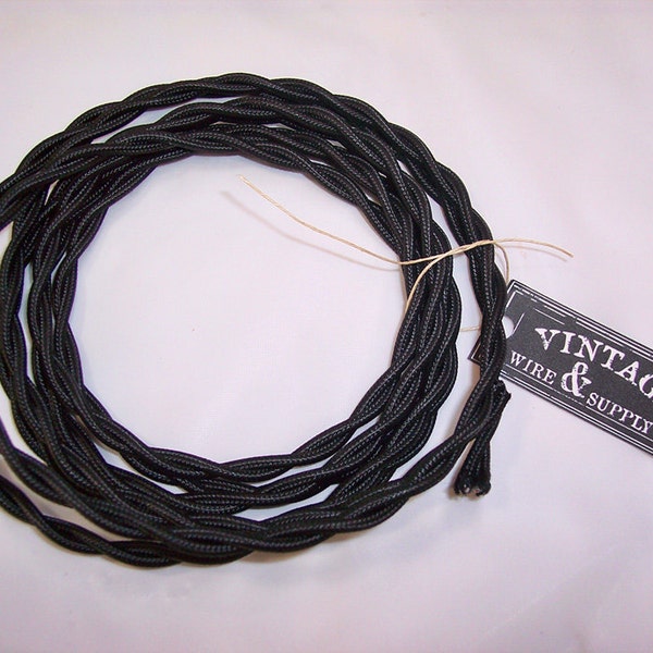 Black Cloth Covered Wire - 7-ft  - Antique Style Lamp Cord - Industrial Light - Steampunk Lamp - Minimalist  - Edison Light - Table Light