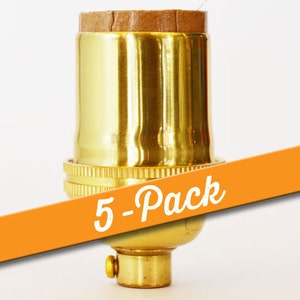 May include: A 5-pack of gold-tone metal light bulb sockets. The sockets have a brown insulator at the top.