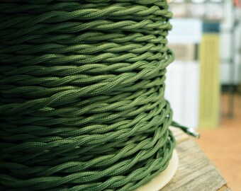 Forest Green 25-foot Cloth Covered Cord - Twisted Wire - Vintage Style - Rewire - Steampunk - Industrial light - Desk Lamp - Restoration