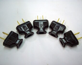 Electrical Plugs - 5-Pack - Vintage Style - Dark Brown - 2-Prong - Antique Replica