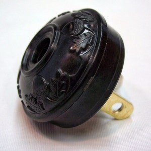 Acorn & Oak Leaf Bakelite Style Electrical Plug - 1-Plug - Antique Style - BLACK - 2-Prong