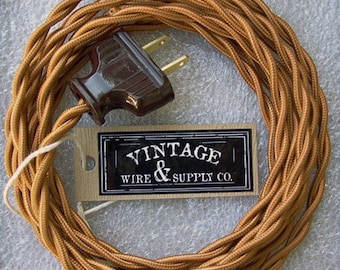 GOLDEN BRONZE - Cloth Covered Wire - 8-ft Cordset - Rewire - Vintage Style Lamp Cord - Antique Fan Restoration