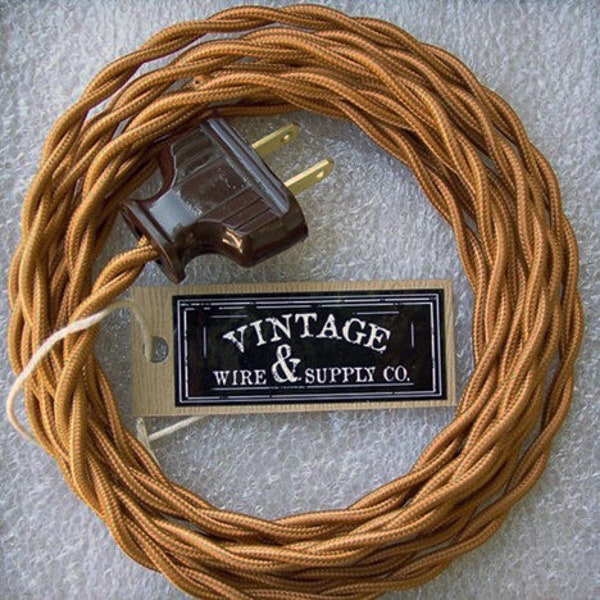 GOLDEN BRONZE - Cloth Covered Wire - 8-ft Cordset - Rewire - Vintage Style Lamp Cord - Antique Fan Restoration