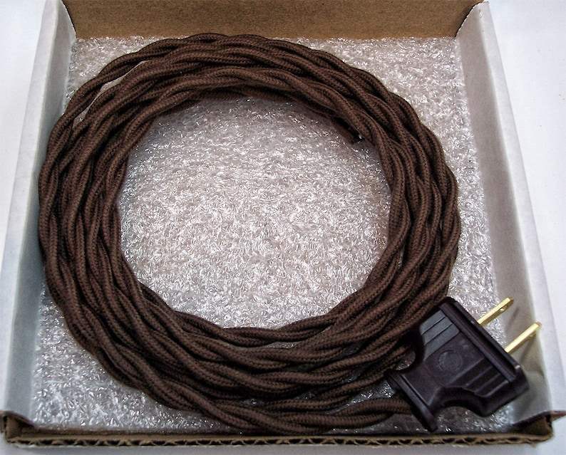 DARK BROWN Lamp Cord Cloth Covered Wire 8ft Cordset Etsy