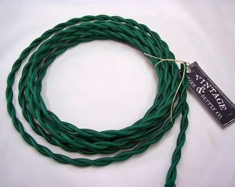 Green Cloth Covered Wire - 7-ft  - Retro Style Lamp Cord - Industrial Light - Steampunk Lamp - Minimalist  - Vintage Wire - Table Light