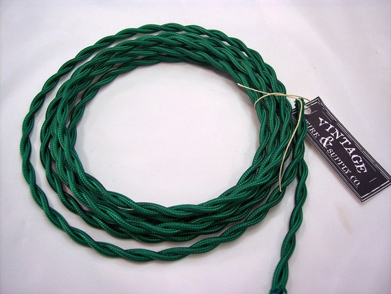 Green Cloth Covered Wire - 7-ft  - Retro Style Lamp Cord - Industrial Light - Steampunk Lamp - Minimalist  - Vintage Wire - Table Light