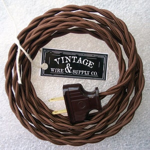 DARK BROWN - Lamp Cord - Cloth Covered Wire - 8-ft Cordset - Rewire - Vintage Style Lamp Wire - Steampunk Lamp - Minimalist  - Edison Lamp