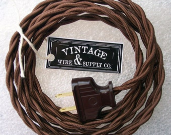 DARK BROWN - Lamp Cord - Cloth Covered Wire - 8-ft Cordset - Rewire - Vintage Style Lamp Wire - Steampunk Lamp - Minimalist  - Edison Lamp