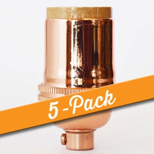 May include: Five pack of copper light bulb sockets. The sockets are made of polished copper and have a classic design.