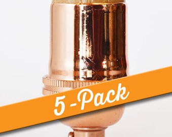 5-Pack - Keyless Light Socket - Polished Copper Finish - Pendant Socket Solid Brass Premium Quality - Pendant Socket - Industrial Steampunk