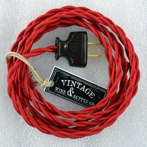 RED - Cloth Covered Wire - 8-ft Cordset - Rewire - Vintage Style Lamp Wire - Steampunk Lamp - Minimalist  - Edison Lamp