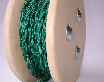 Green 25-foot Cloth Covered Cord - Twisted Rayon Wire - Vintage Style - Rewire - Steampunk - Industrial light - Desk Lamp - Restoration