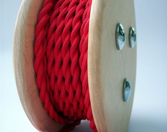 Red 25-foot Cloth Covered Cord - Twisted Wire - Vintage Style - Rewire - Steampunk - Industrial light - Desk Lamp - Restoration