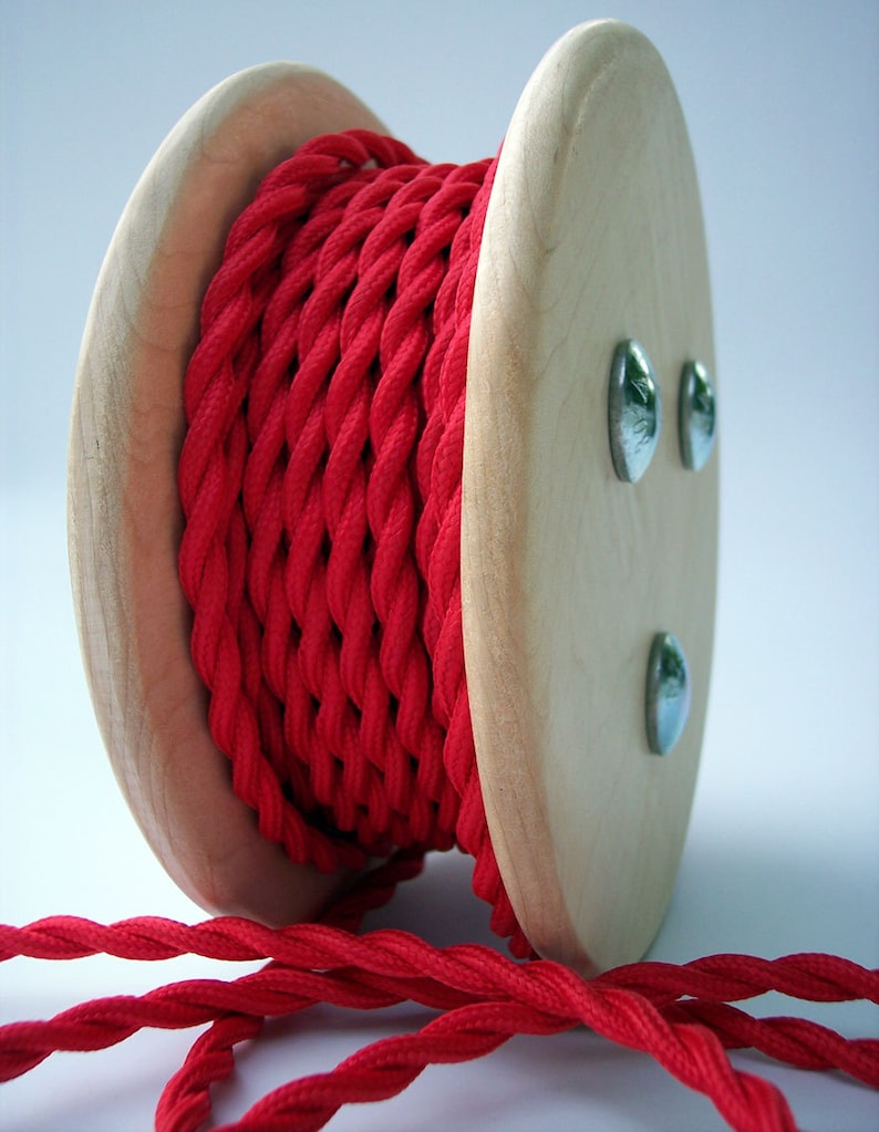 Red 25foot Cloth Covered Cord Twisted Wire Vintage Style Etsy