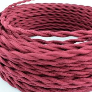 VINTAGE WINE colored 25-ft Cloth Covered Cotton Twisted Wire - Vintage Style Wire - Rewire - Steampunk - Industrial light - Desk Lamp