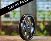Set of 4 Black Pulley Wheels - Barn Door Hardware - Iron Pulley - Metal Pulley - Pulley Light Parts -