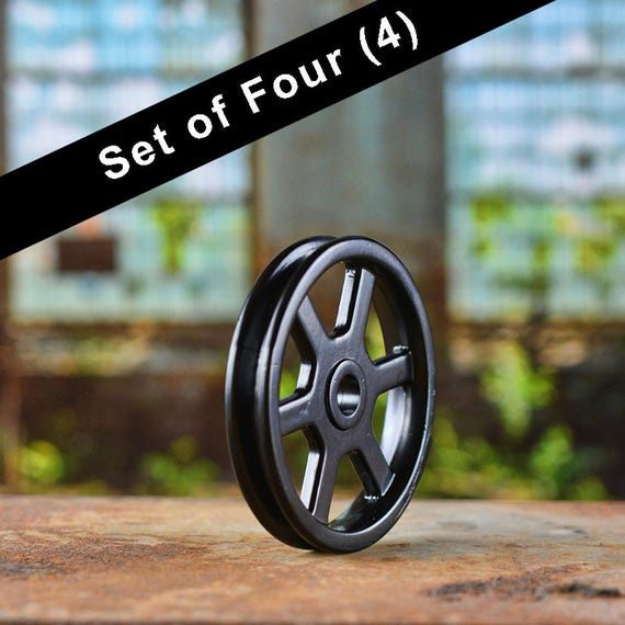 Set Of 4 Black Pulley Wheels Barn Door Hardware Iron Etsy