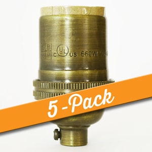 May include: A 5-pack of brass light bulb sockets with a UL listing and a 660W rating. The sockets are designed for use with standard light bulbs.