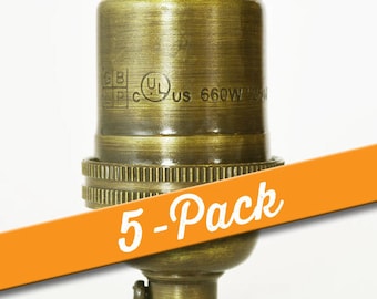 5-Pack - Keyless Light Socket - Antique Brass Finish - Pendant Socket - Solid Brass Premium Quality - Pendant Socket - Industrial Steampunk