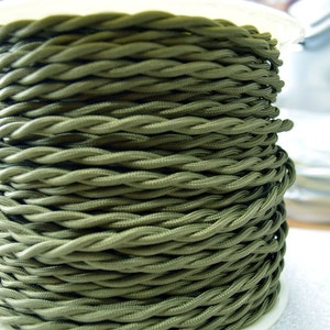 Olive Green 25-foot Cloth Covered Cord - Twisted Wire - Vintage Style - Rewire - Industrial light - Desk Lamp - Restoration