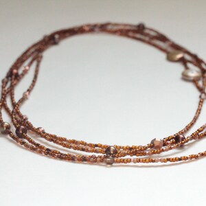 june birthday gift for her / extra long bead necklace / bronze copper necklace / fresh water pearls triple strand four strand image 4