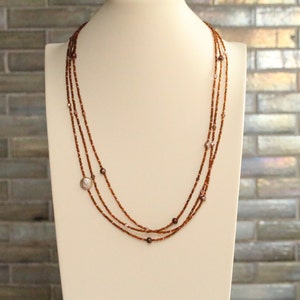 june birthday gift for her / extra long bead necklace / bronze copper necklace / fresh water pearls triple strand four strand image 2