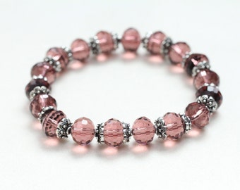 june birthday pink beaded stretch bracelet / glass bead bracelet / czech glass bracelet / layering bracelet feminine spring jewelry