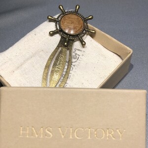Antiqued Brass Nautical Ships Wheel Bookmark made with Oak from the HMS Victory
