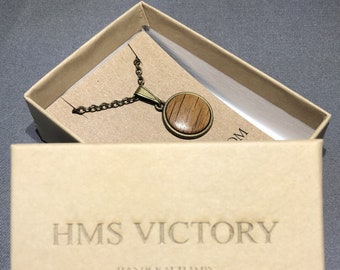 Antique Brass Pendant made using Rustic Oak from the HMS Victory #1