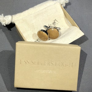 Historical Cufflinks made from wood removed from the USS Sellers DDG-11