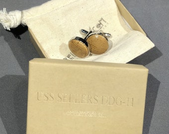 Historical Cufflinks made from wood removed from the USS Sellers DDG-11