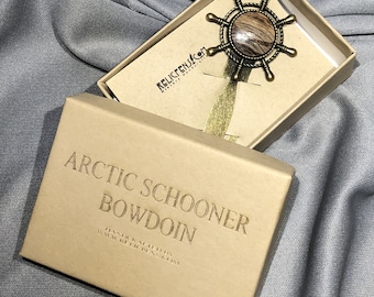 Historical Bookmark made with wood from the Arctic Schooner Bowdoin