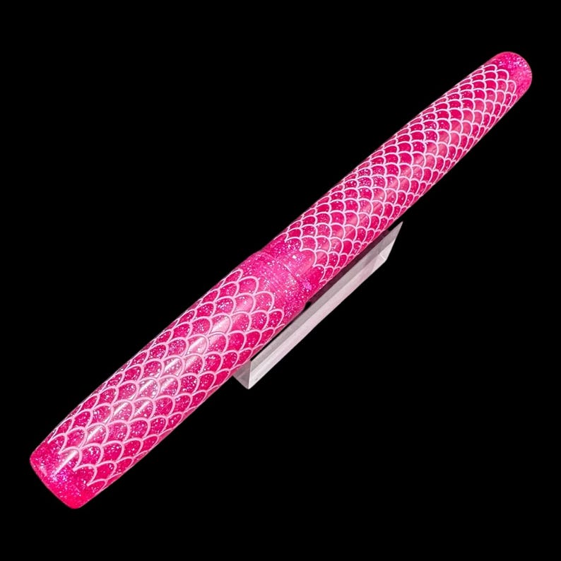 Pink Sparkles Lexi Mermaid Scales Engraved Artisan Fountain Pen image 3