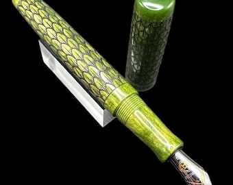 Olive Green Dragon Scale Engraved Artisan Fountain Pen