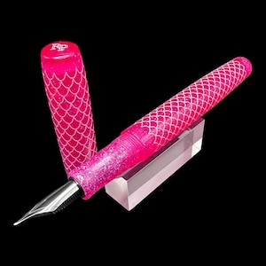 Pink Sparkles Lexi Mermaid Scales Engraved Artisan Fountain Pen image 1