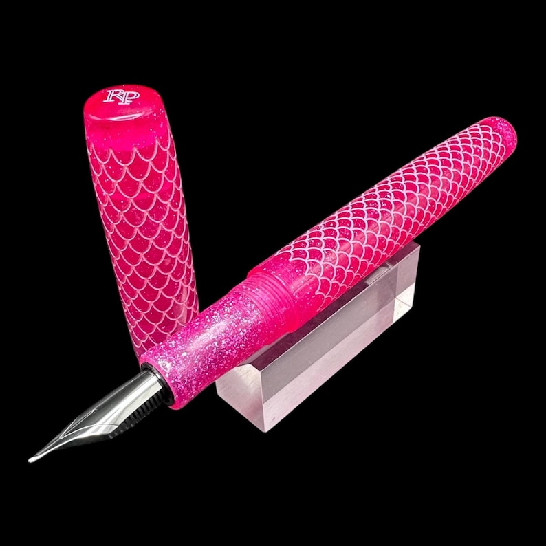 Pink Sparkles Lexi Mermaid Scales Engraved Artisan Fountain Pen image 1