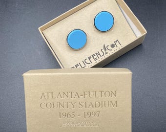 Atlanta Fulton County Stadium Cufflinks made from a seat from the home of the Braves and Falcons