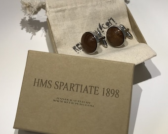 HMS Spartiate Historical Cuff Links made from Teak Decking off of the Ship