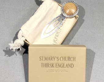 St. Mary's Church in Thirsk England Historical Bookmark made with Oak from the Belfry of the Church