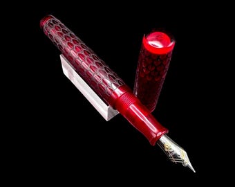 Artisan Handmade Dragon Scales Fountain Pen Choice of JOWO #6 Nib Translucent Red Darth Dragon with Black Scales Resin