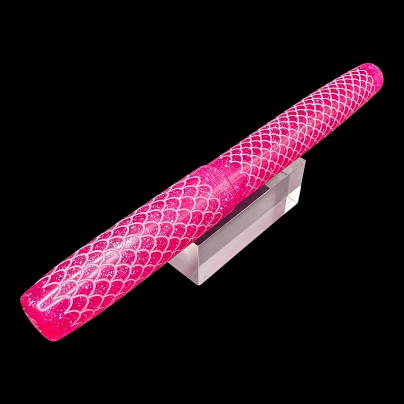 Pink Sparkles Lexi Mermaid Scales Engraved Artisan Fountain Pen image 2