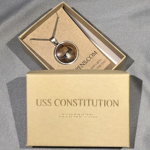 USS Constitution Stainless Steel Pendant made with Rustic Oak from the Ship
