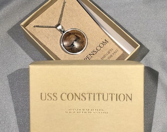 USS Constitution Stainless Steel Pendant made with Rustic Oak from the Ship