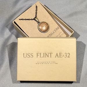 USS FLINT AE-32 Historical Antique Brass Pendant made with Wood from The Ship