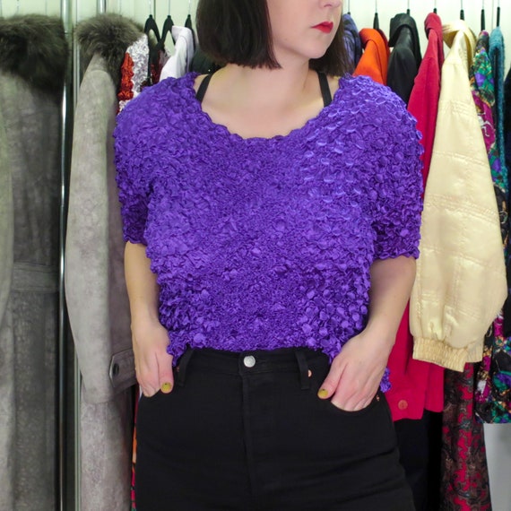 90s Purple Popcorn Scrunchie Shirt / Vintage Stret