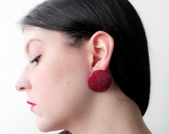 Vintage Speckled Earrings Studs / Red Maroon Burgundy Retro 80s 90s / Jewelry Jewellery Accessories / Paint Speckle Dots Abstract