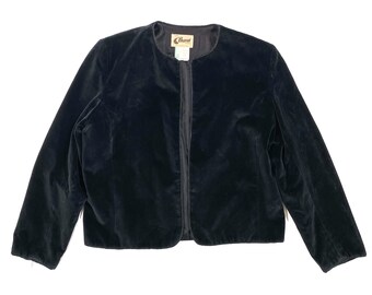 Vintage Black Velvet Bolero Jacket / 80s 90s Coat Blazer Evening / Holiday Christmas NYE / Size 12 14 16 Large