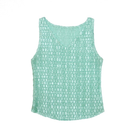 90s Green Scrunchie Micro Pleat Popcorn Sleeveless