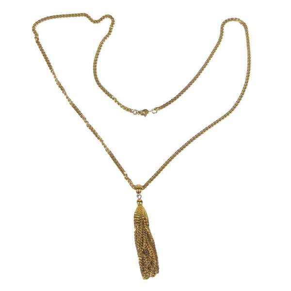 Monet Pyramid Tassel Goldtone Chain Necklace 28 Inch Vintage 1970 Jewelry